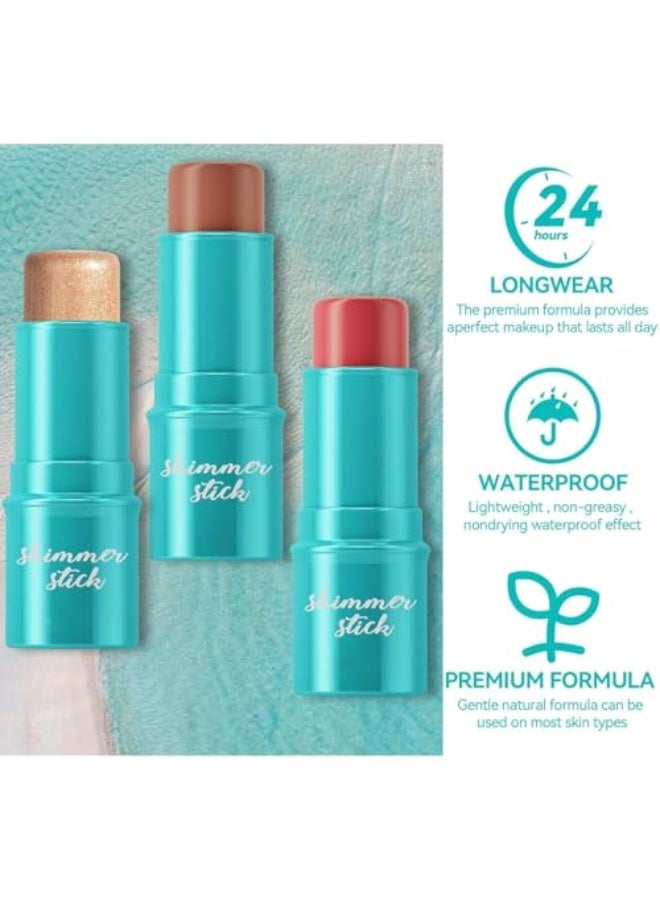 QIC 3 Pcs Cream Contour Stick Makeup Set, Shades with Natural Bronzer, Blendable Blush and Highlighter Stick for a Flawless Look, Long Lasting & Waterproof Contour Makeup - Image 5