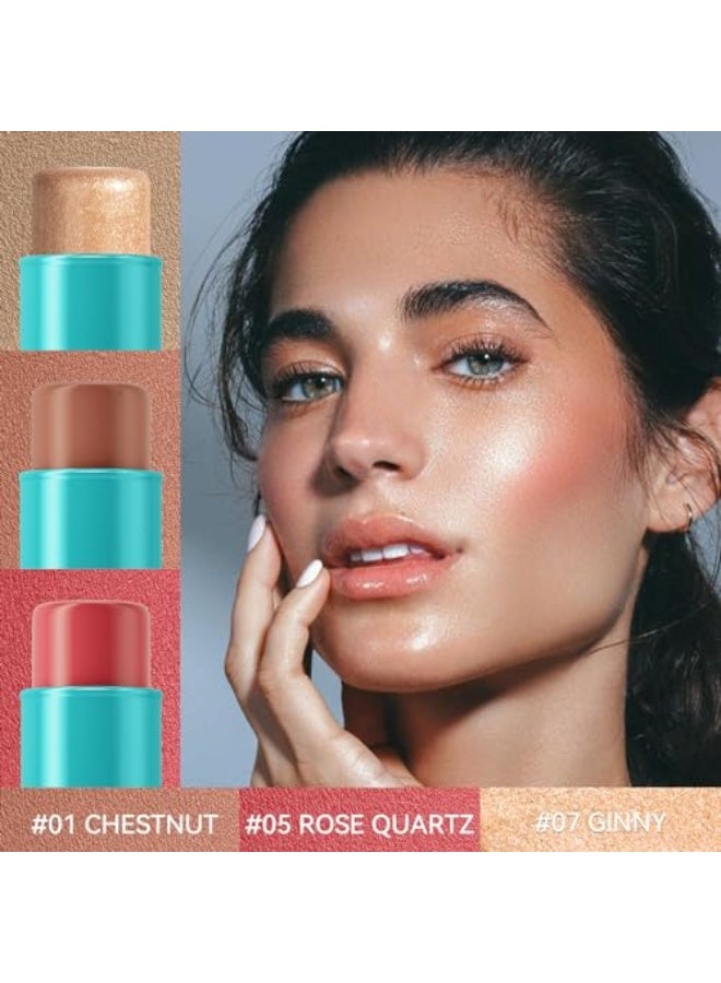 QIC 3 Pcs Cream Contour Stick Makeup Set, Shades with Natural Bronzer, Blendable Blush and Highlighter Stick for a Flawless Look, Long Lasting & Waterproof Contour Makeup - Image 2