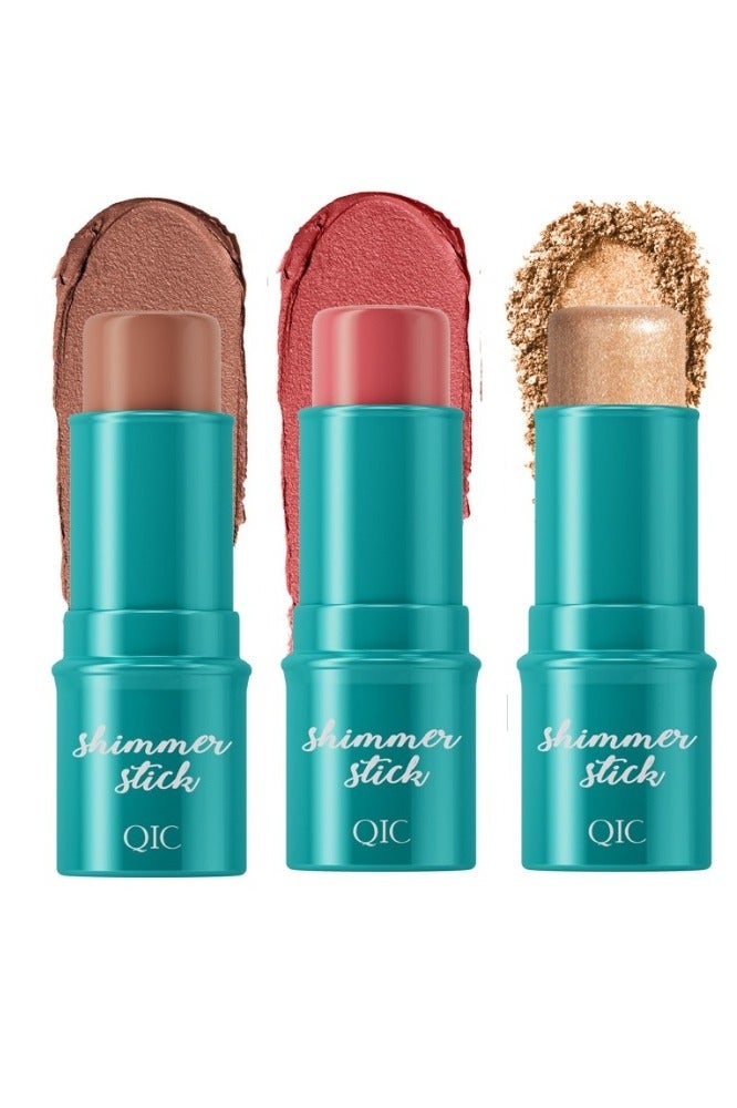 QIC 3 Pcs Cream Contour Stick Makeup Set, Shades with Natural Bronzer, Blendable Blush and Highlighter Stick for a Flawless Look, Long Lasting & Waterproof Contour Makeup - Image 1