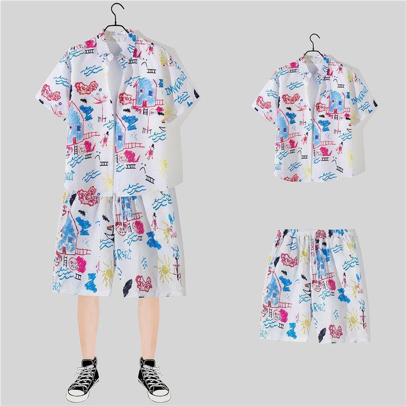 Sanya Beach Suit Men'S Trendy Brand Flower Shirt Hawaiian Style Handsome Hip-Hop Style Popular Short-Sleeved Shorts Complete Set - Image 1