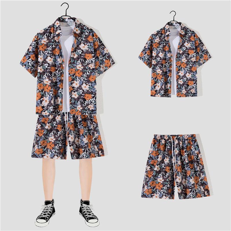 Sanya Beach Suit Men'S Trendy Brand Flower Shirt Hawaiian Style Handsome Hip-Hop Style Popular Short-Sleeved Shorts Complete Set - Image 3