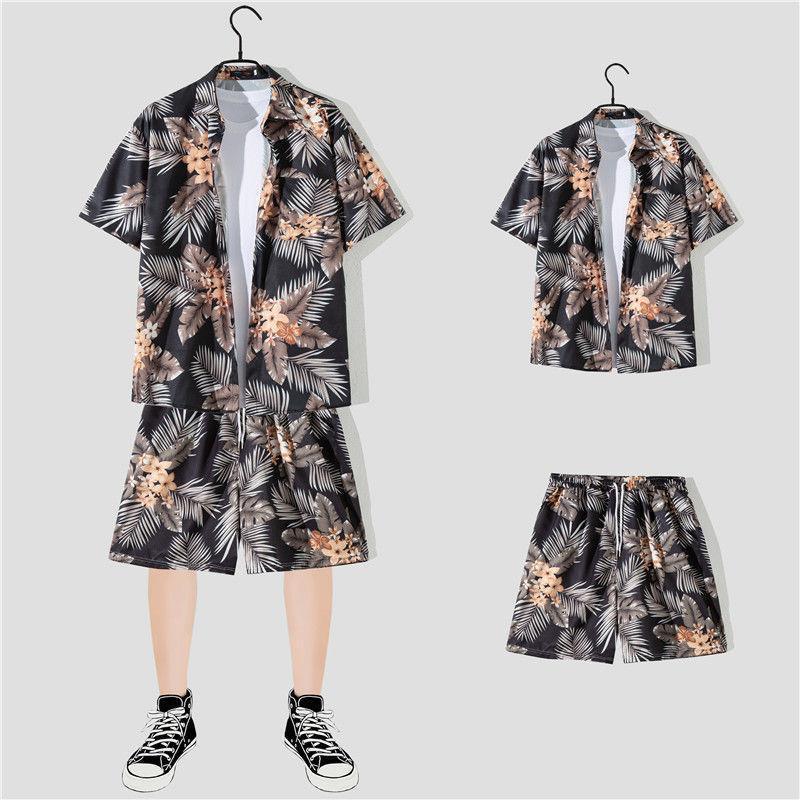Sanya Beach Suit Men'S Trendy Brand Flower Shirt Hawaiian Style Handsome Hip-Hop Style Popular Short-Sleeved Shorts Complete Set - Image 5