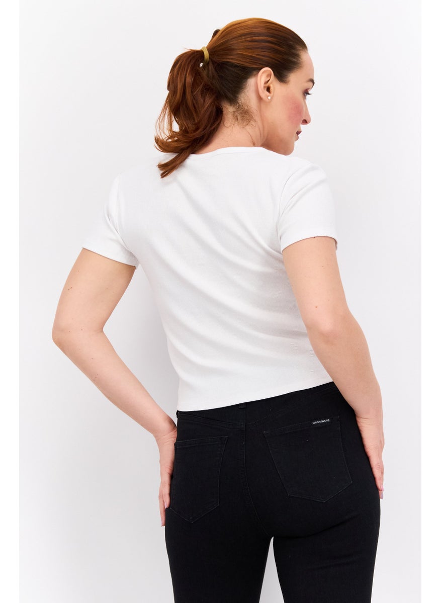 Karl Kani - Women V Neck Short Sleeves Ruched Crop Top, White - Image 1