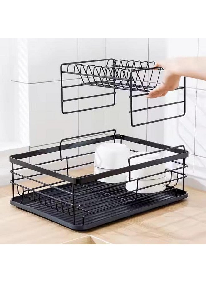 HAKKU Dish Drying Rack 2 - Tier for Kitchen Counter, Dish Drainer with Removable Cutlery Holder & Drainboard, Thickened Metal Materials | No Assembly | Large Capacity | Space Saving (New Black Rack) - Image 4