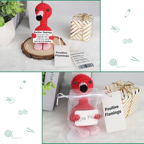 BdayPtion Mini Flamingo Birthday Gifts for Women, Boss Day Gifts, Halloween Christmas Stocking Stuffer Gift for Kids Teen Friend, Positive Crochet Animals Emotional Inspirational Support Handmade Flamingo Decor - Image 5
