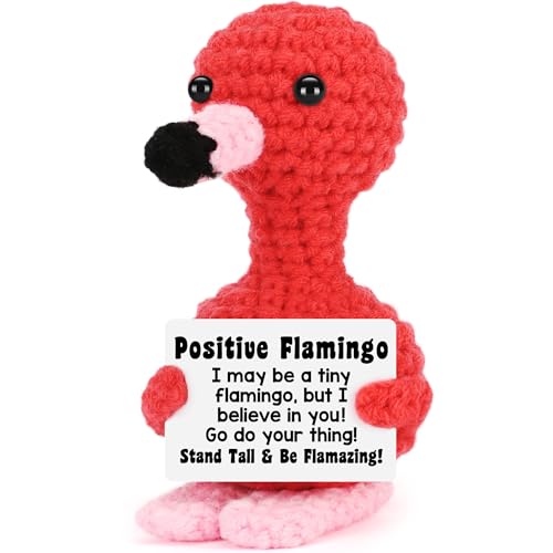 BdayPtion Mini Flamingo Birthday Gifts for Women, Boss Day Gifts, Halloween Christmas Stocking Stuffer Gift for Kids Teen Friend, Positive Crochet Animals Emotional Inspirational Support Handmade Flamingo Decor - Image 1