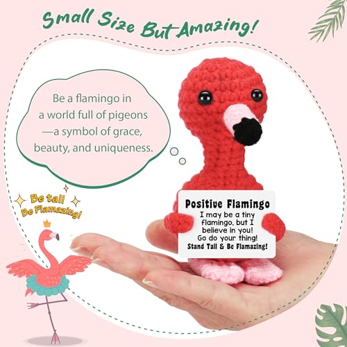 BdayPtion Mini Flamingo Birthday Gifts for Women, Boss Day Gifts, Halloween Christmas Stocking Stuffer Gift for Kids Teen Friend, Positive Crochet Animals Emotional Inspirational Support Handmade Flamingo Decor - Image 2