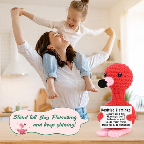 BdayPtion Mini Flamingo Birthday Gifts for Women, Boss Day Gifts, Halloween Christmas Stocking Stuffer Gift for Kids Teen Friend, Positive Crochet Animals Emotional Inspirational Support Handmade Flamingo Decor - Image 4