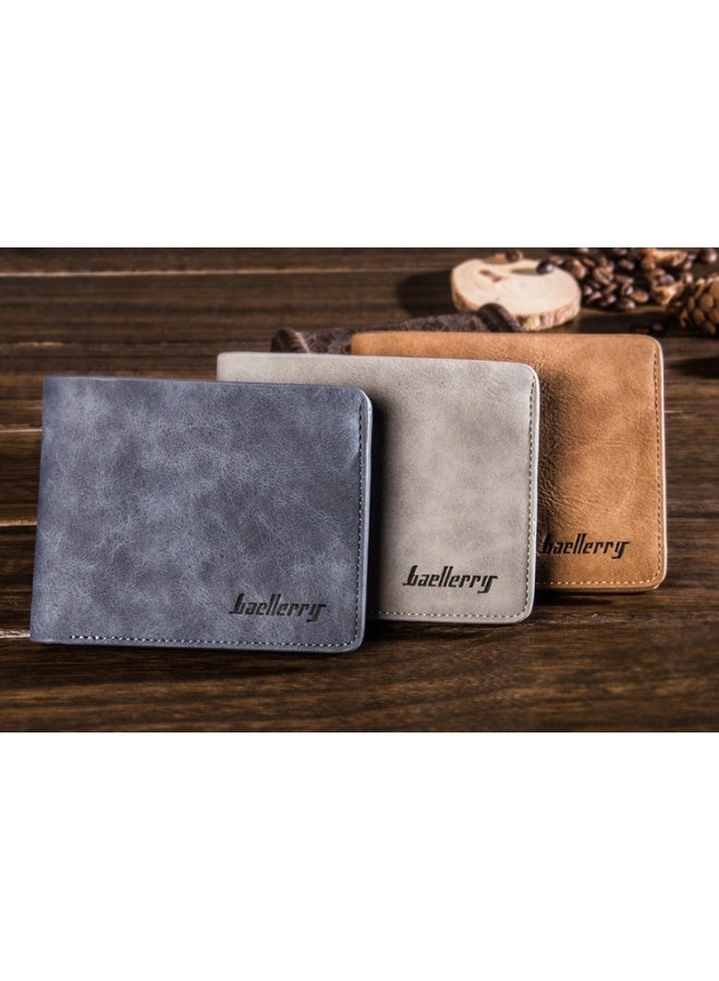 baellerry Men's Short Vintage Premium Matte Money Clip Two-fold Wallet Card Bag - Image 2