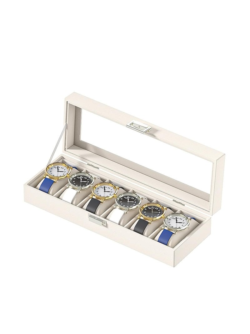 Adugay Watch Display Case For Men,Leather Watch Organizer Box,Watch Collection Storge Holder For Women,Watch Travel Organizer Tray (Beige Velvet, 6 slots) - Image 1