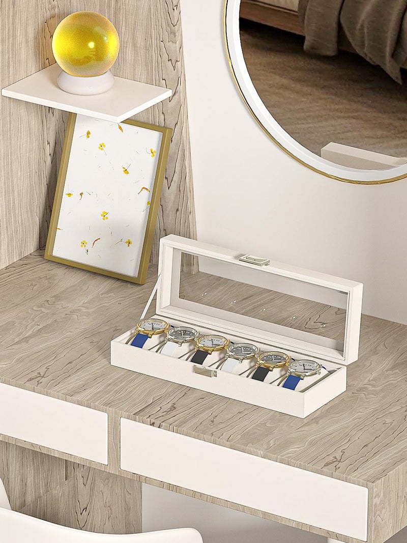 Adugay Watch Display Case For Men,Leather Watch Organizer Box,Watch Collection Storge Holder For Women,Watch Travel Organizer Tray (Beige Velvet, 6 slots) - Image 2