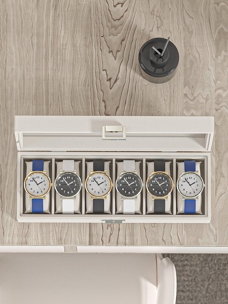 Adugay Watch Display Case For Men,Leather Watch Organizer Box,Watch Collection Storge Holder For Women,Watch Travel Organizer Tray (Beige Velvet, 6 slots) - Image 5