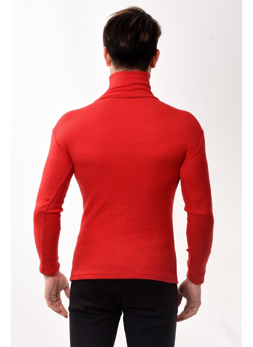 Belifanti Collection Men's Turtleneck Turtleneck Slim Fit Sweater Red  - Image 5