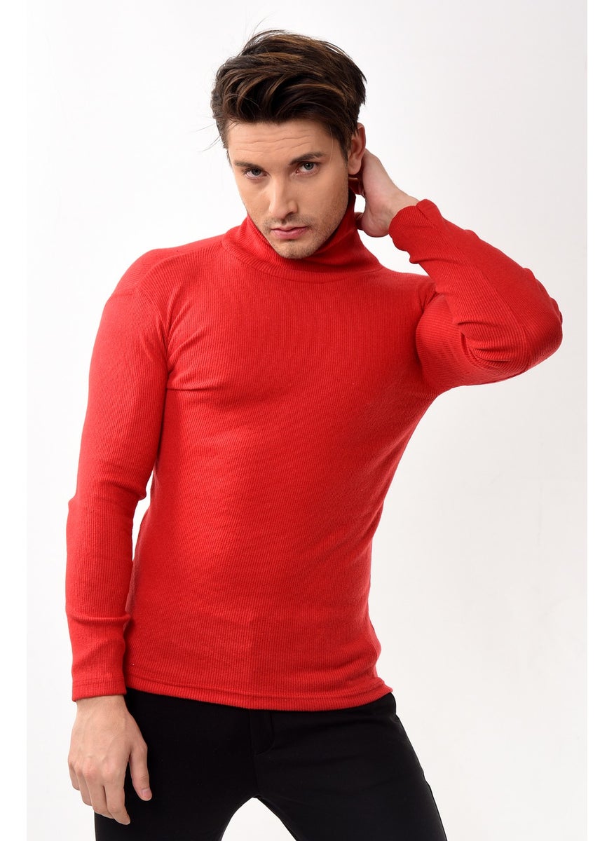 Belifanti Collection Men's Turtleneck Turtleneck Slim Fit Sweater Red  - Image 4