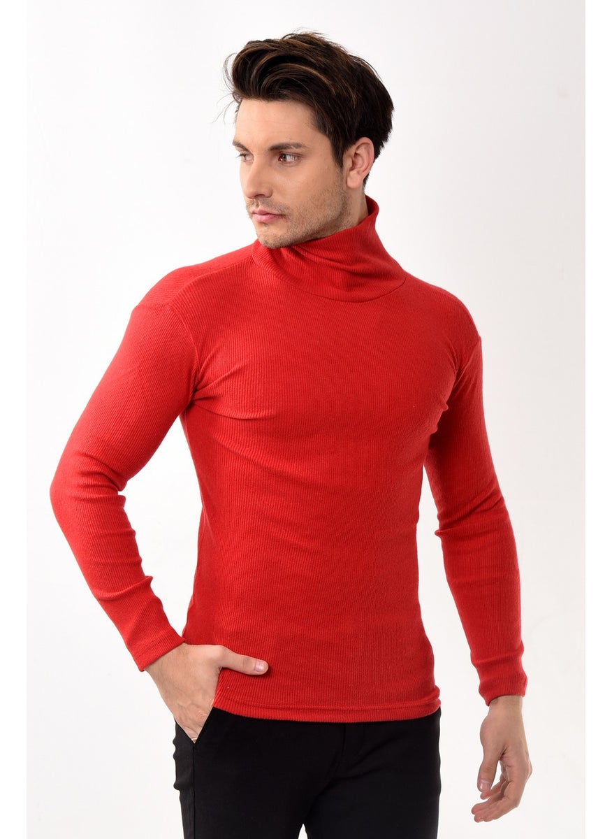 Belifanti Collection Men's Turtleneck Turtleneck Slim Fit Sweater Red  - Image 2