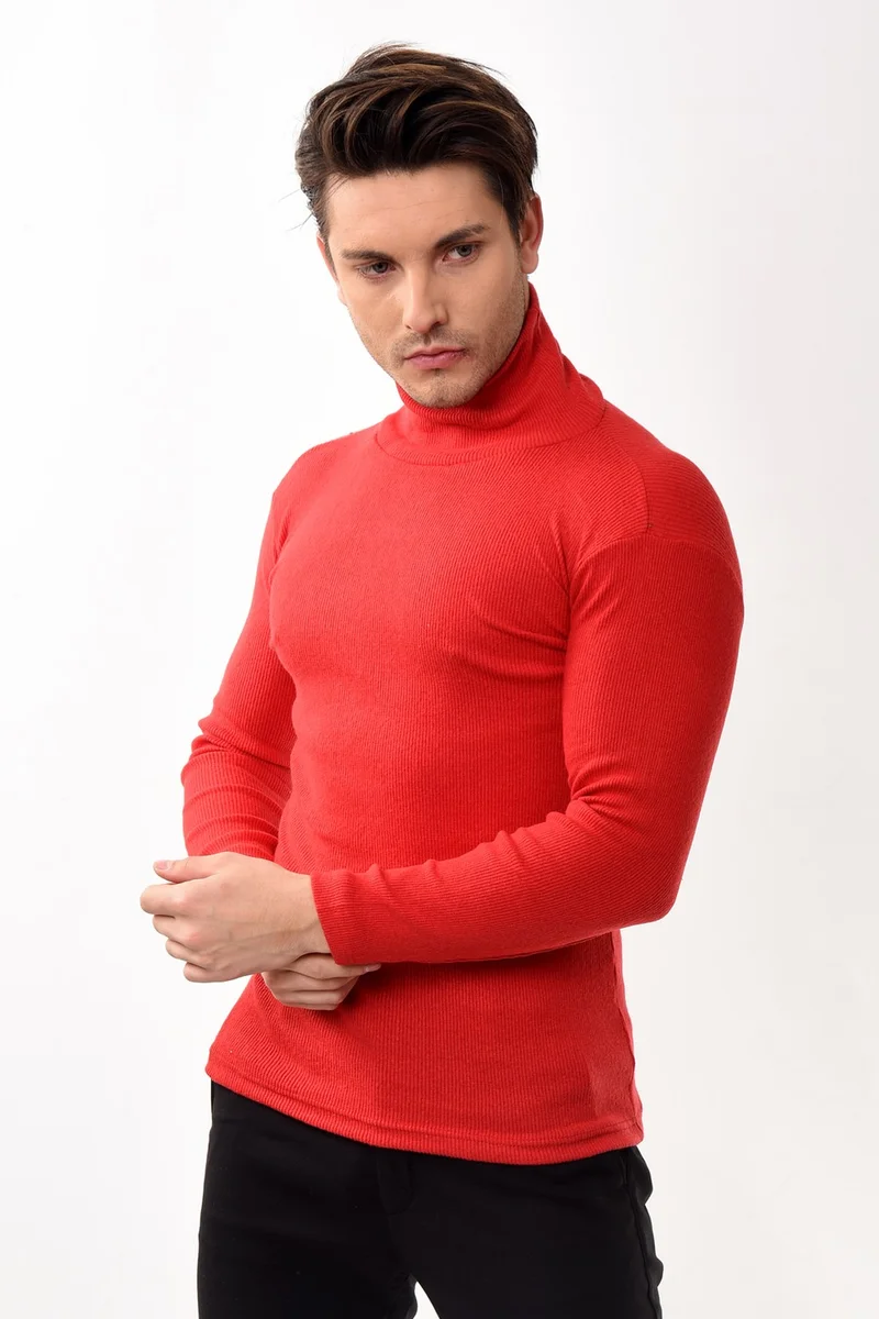 Belifanti Collection Men's Turtleneck Turtleneck Slim Fit Sweater Red