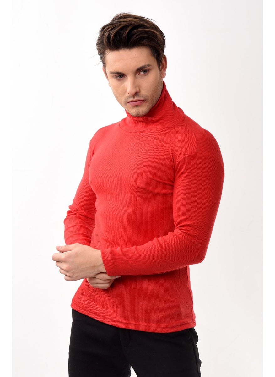Belifanti Collection Men's Turtleneck Turtleneck Slim Fit Sweater Red  - Image 3