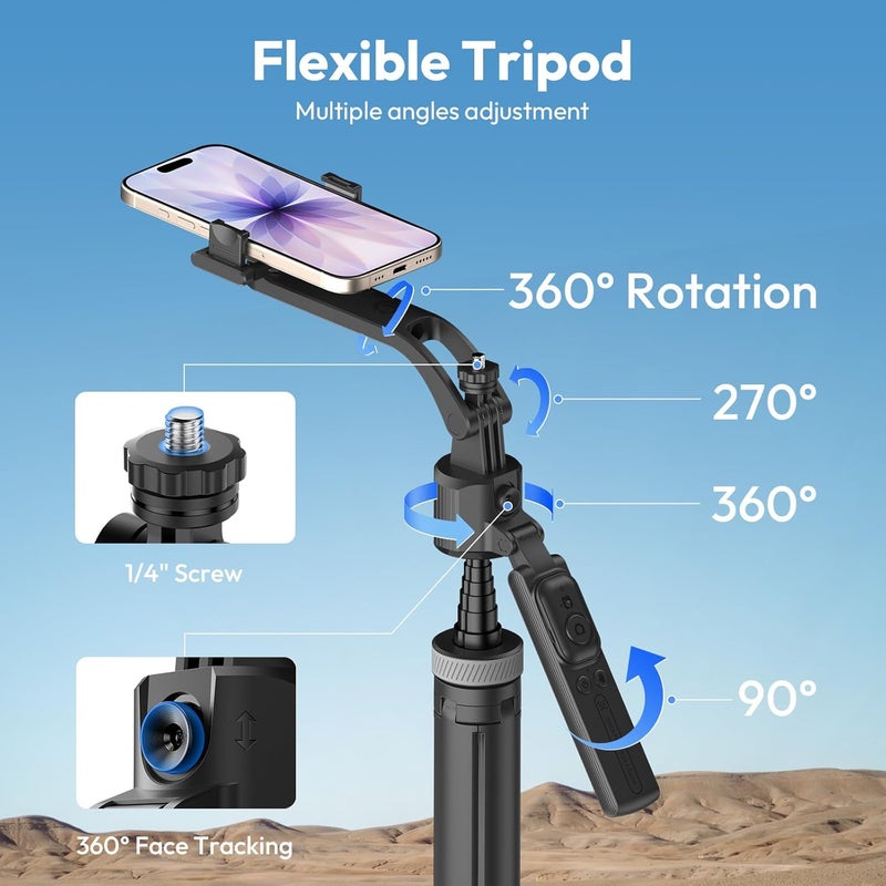 TT23 64" Auto Face Tracking Tripod with Remote and 360掳 Rotating Selfie Stick - Image 5