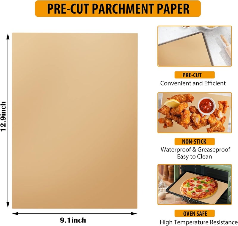 HOFHTD 200 Pcs Parchment Paper Sheets 9 x 13 Inches, Precut Parchment Paper for Baking, Air Fryer Disposable Paper Liner, HOFHTD Non-Stick Cooking Papers for Grilling, Frying, Steaming - Image 2