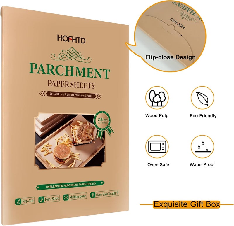 HOFHTD 200 Pcs Parchment Paper Sheets 9 x 13 Inches, Precut Parchment Paper for Baking, Air Fryer Disposable Paper Liner, HOFHTD Non-Stick Cooking Papers for Grilling, Frying, Steaming - Image 3