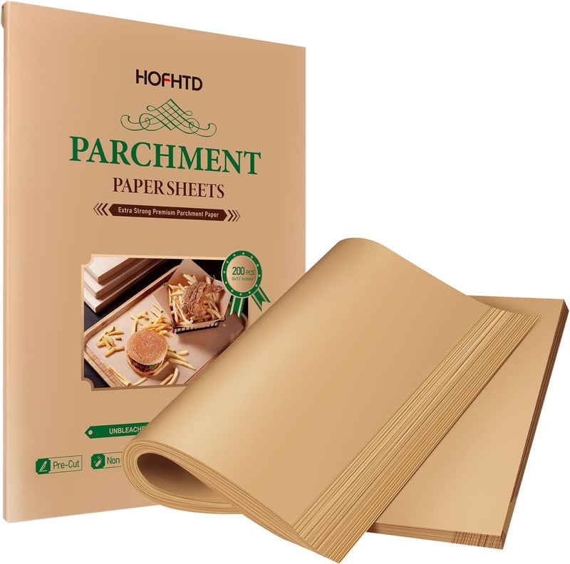 HOFHTD 200 Pcs Parchment Paper Sheets 9 x 13 Inches, Precut Parchment Paper for Baking, Air Fryer Disposable Paper Liner, HOFHTD Non-Stick Cooking Papers for Grilling, Frying, Steaming - Image 1