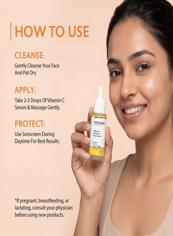 Proskire Vitamin C+ Face Serum 10% with Ferulic & Hyaluronic Acid | Brightening, Dark Spot & Anti-Pigmentation Serum for All Skin Types - 30ml each (Pack of 3) - Image 3
