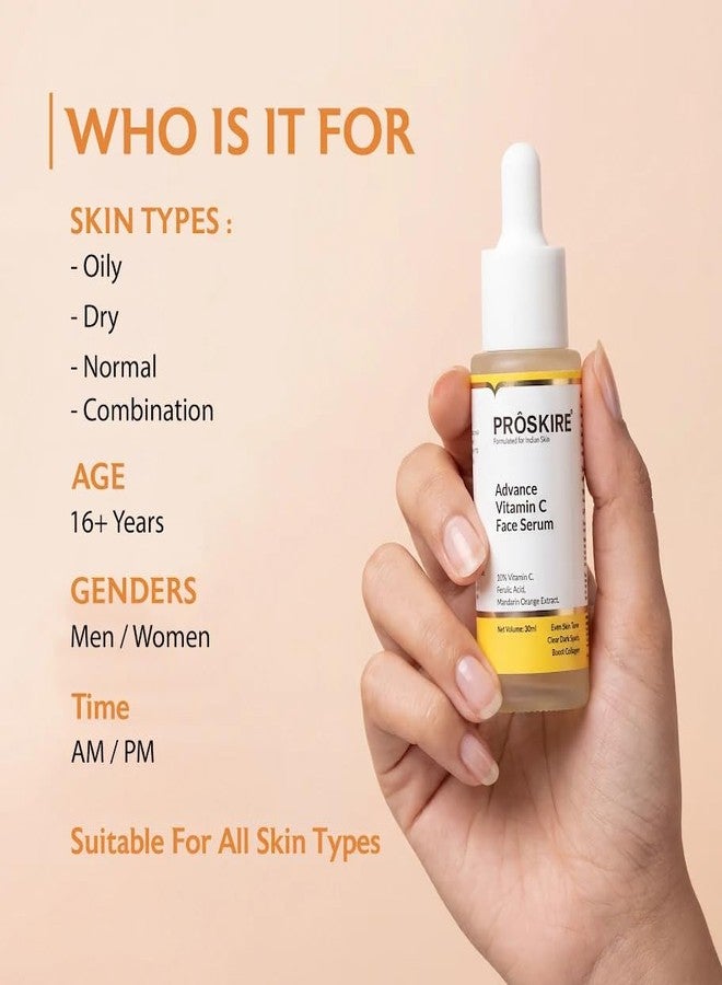 Proskire Vitamin C+ Face Serum 10% with Ferulic & Hyaluronic Acid | Brightening, Dark Spot & Anti-Pigmentation Serum for All Skin Types - 30ml each (Pack of 3) - Image 5