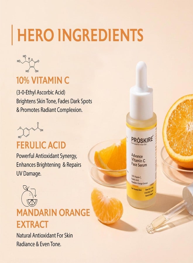 Proskire Vitamin C+ Face Serum 10% with Ferulic & Hyaluronic Acid | Brightening, Dark Spot & Anti-Pigmentation Serum for All Skin Types - 30ml each (Pack of 3) - Image 2
