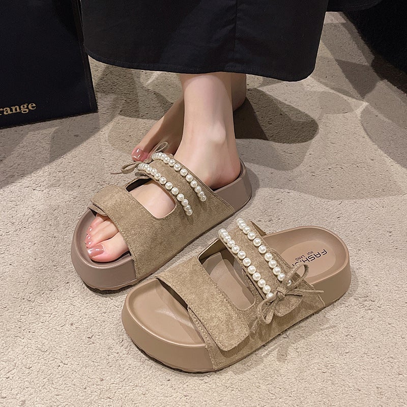Sweet 2025 Bow Mule Shoes with Pearl Design, Toe-Cap Half Slippers, New European Style Lazy Shoes for Outer Wear - Image 4