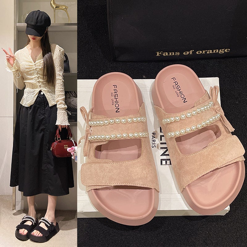 Sweet 2025 Bow Mule Shoes with Pearl Design, Toe-Cap Half Slippers, New European Style Lazy Shoes for Outer Wear - Image 2