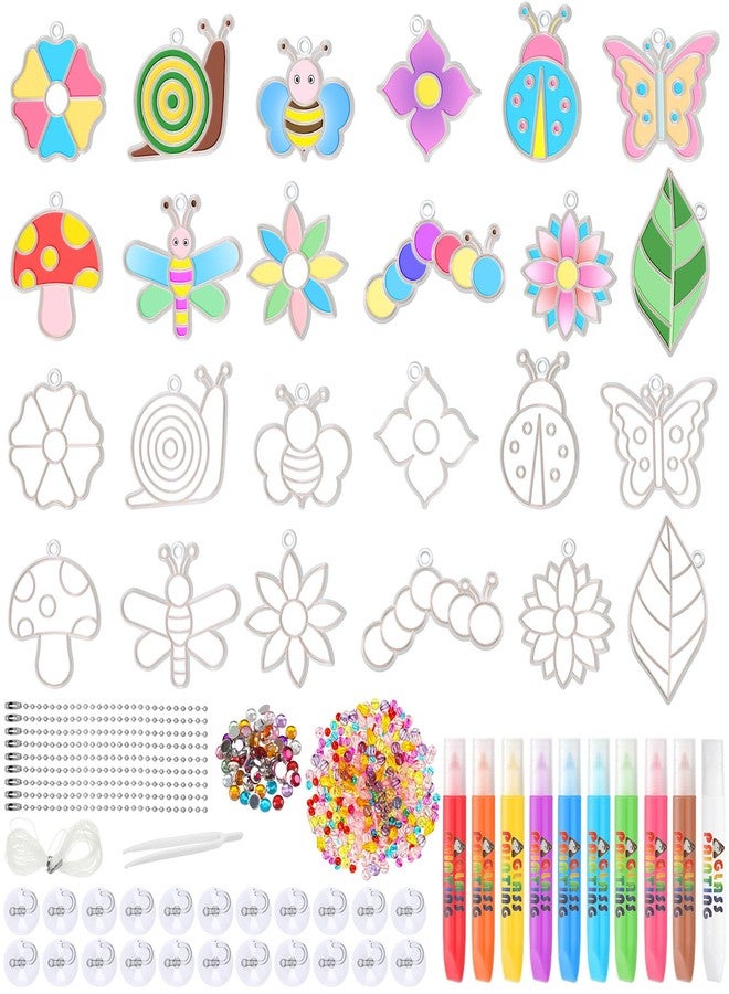 Leitee 24 Sets Spring Suncatchers Ornaments Decorations DIY Window Paint Art Suncatchers Kits Butterfly Flower Craft Hanging Snowflake Sun Catchers for Spring Summer Home Classroom Activities - Image 1
