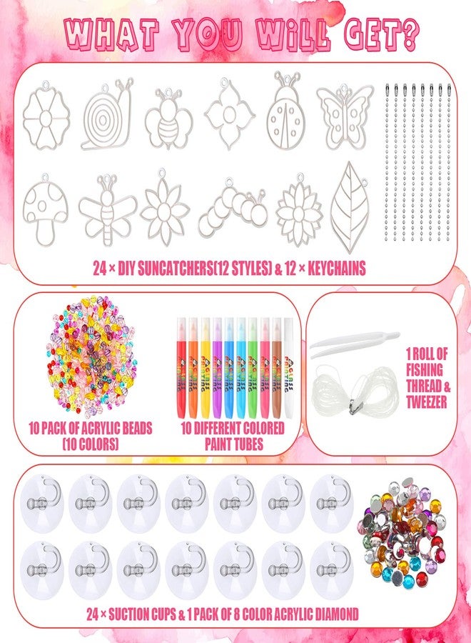 Leitee 24 Sets Spring Suncatchers Ornaments Decorations DIY Window Paint Art Suncatchers Kits Butterfly Flower Craft Hanging Snowflake Sun Catchers for Spring Summer Home Classroom Activities - Image 3
