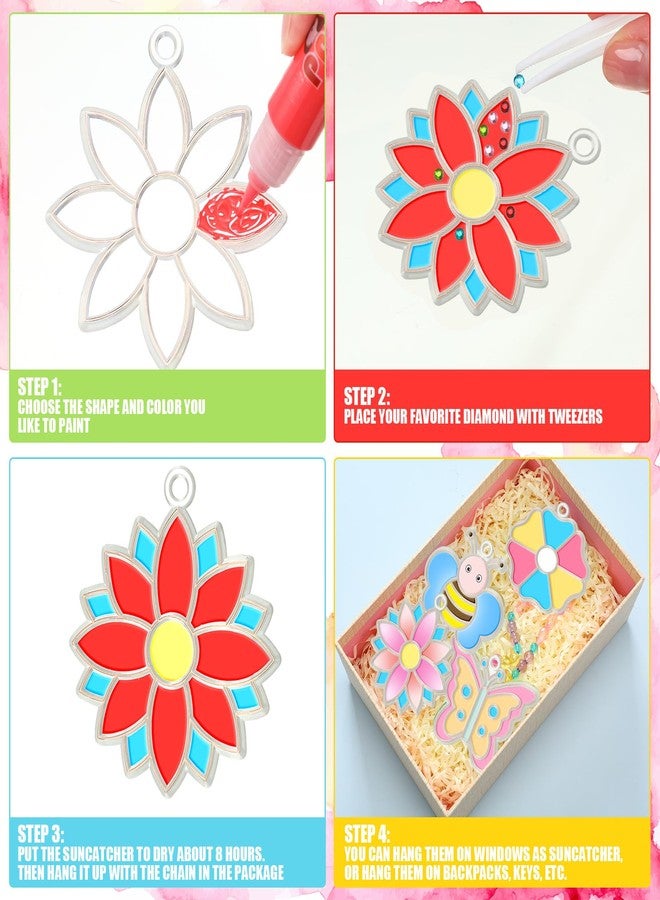 Leitee 24 Sets Spring Suncatchers Ornaments Decorations DIY Window Paint Art Suncatchers Kits Butterfly Flower Craft Hanging Snowflake Sun Catchers for Spring Summer Home Classroom Activities - Image 5