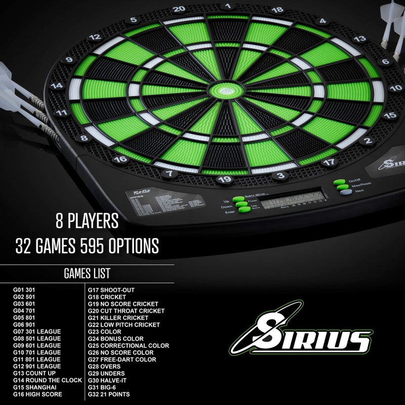 Fat Cat Sirius 13.5 Inch Compact Target Electronic Dartboard, Black and Green - Image 3