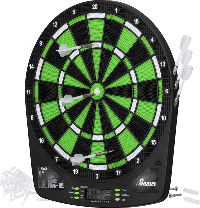 Fat Cat Sirius 13.5 Inch Compact Target Electronic Dartboard, Black and Green - Image 1