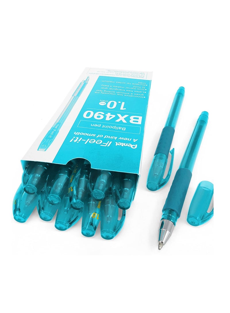 Pentel 12-Piece Ifeel-It Ballpoint Pen 1.0mm Tip Sky Blue Ink - Image 1