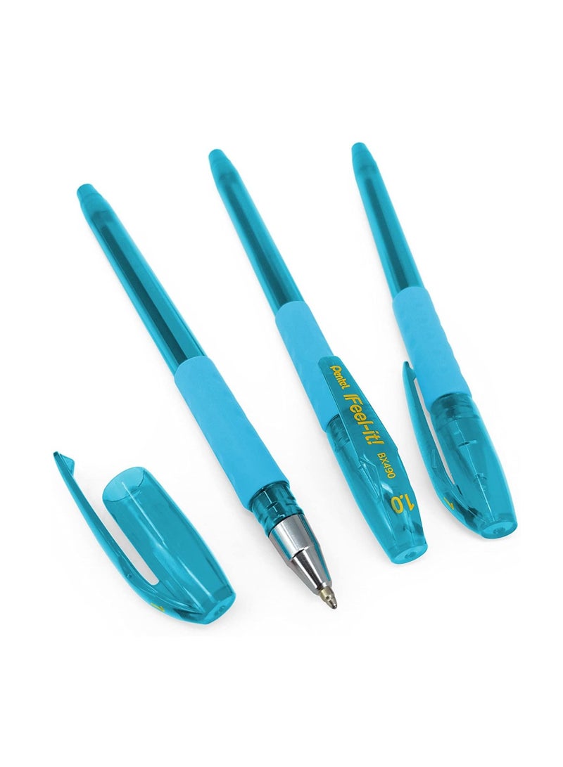 Pentel 12-Piece Ifeel-It Ballpoint Pen 1.0mm Tip Sky Blue Ink - Image 2