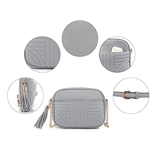 EVVE Quilted Crossbody Bags for Women - Stylish Camera Bag with Tassel - Lightweight Medium Size Shoulder Purse | Light Grey - Image 5