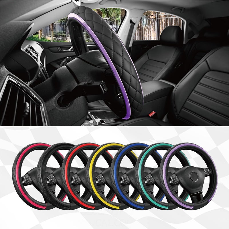 Road Comforts Leather Steering Wheel Cover â€“ Black & Purple, Universal Fit 14.5-15 Inch, Microfiber Leather, Anti-Slip & Breathable Design for Men and Women - Image 5