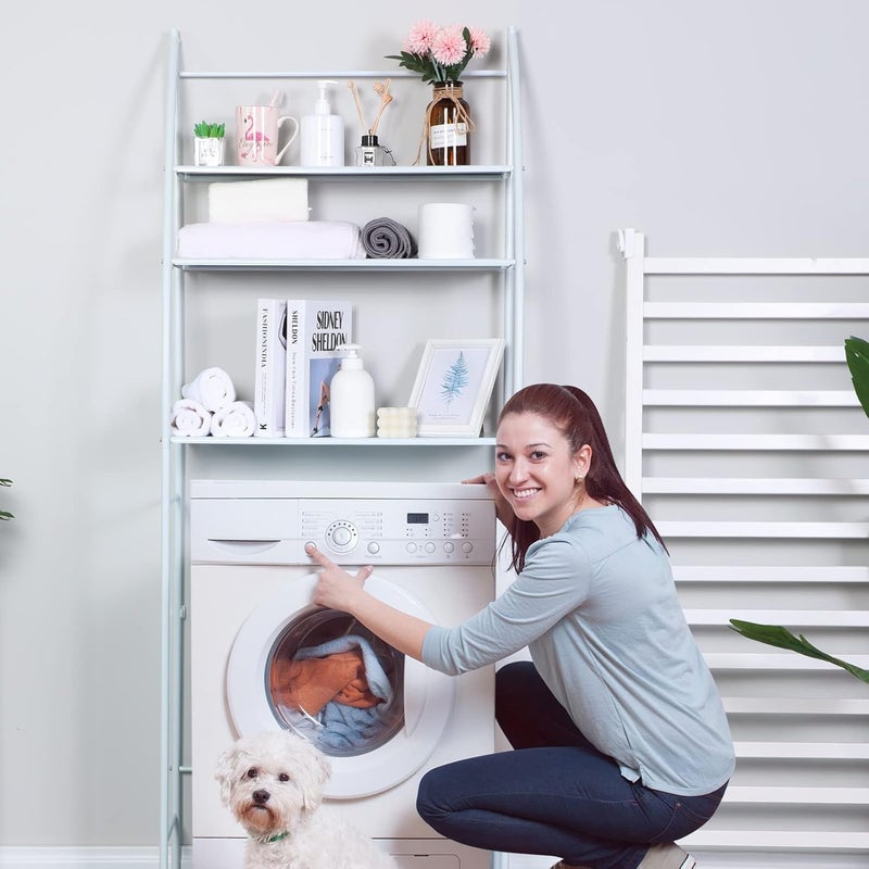 Metal Storage Rack – 3 Tier Bathroom Organizer – Over Washing Machine or Toilet, White Powder-Coated Frame, Compact Shelf for Small Bathrooms or Laundry Room Essentials  - Image 5