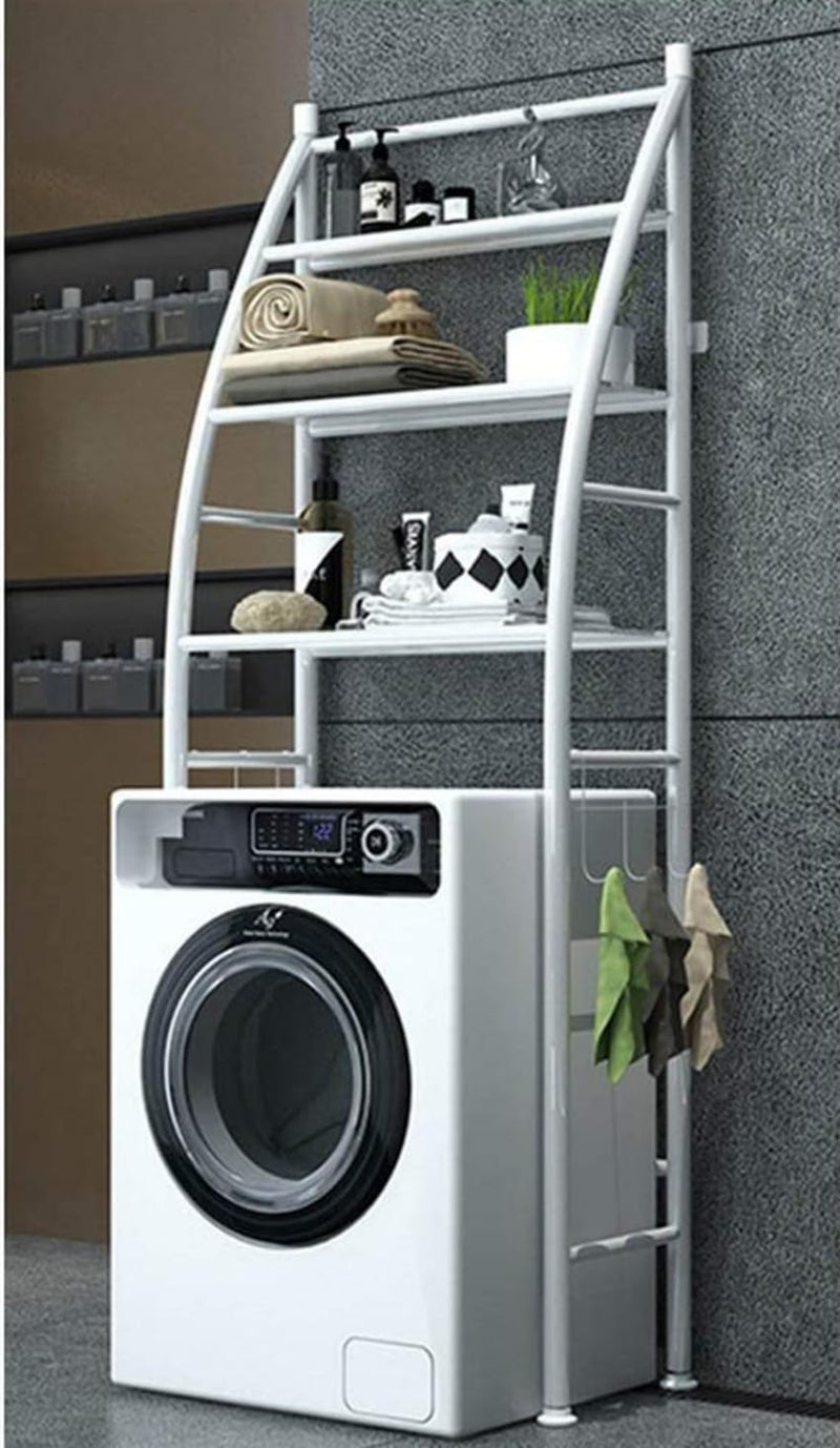 Metal Storage Rack – 3 Tier Bathroom Organizer – Over Washing Machine or Toilet, White Powder-Coated Frame, Compact Shelf for Small Bathrooms or Laundry Room Essentials  - Image 1