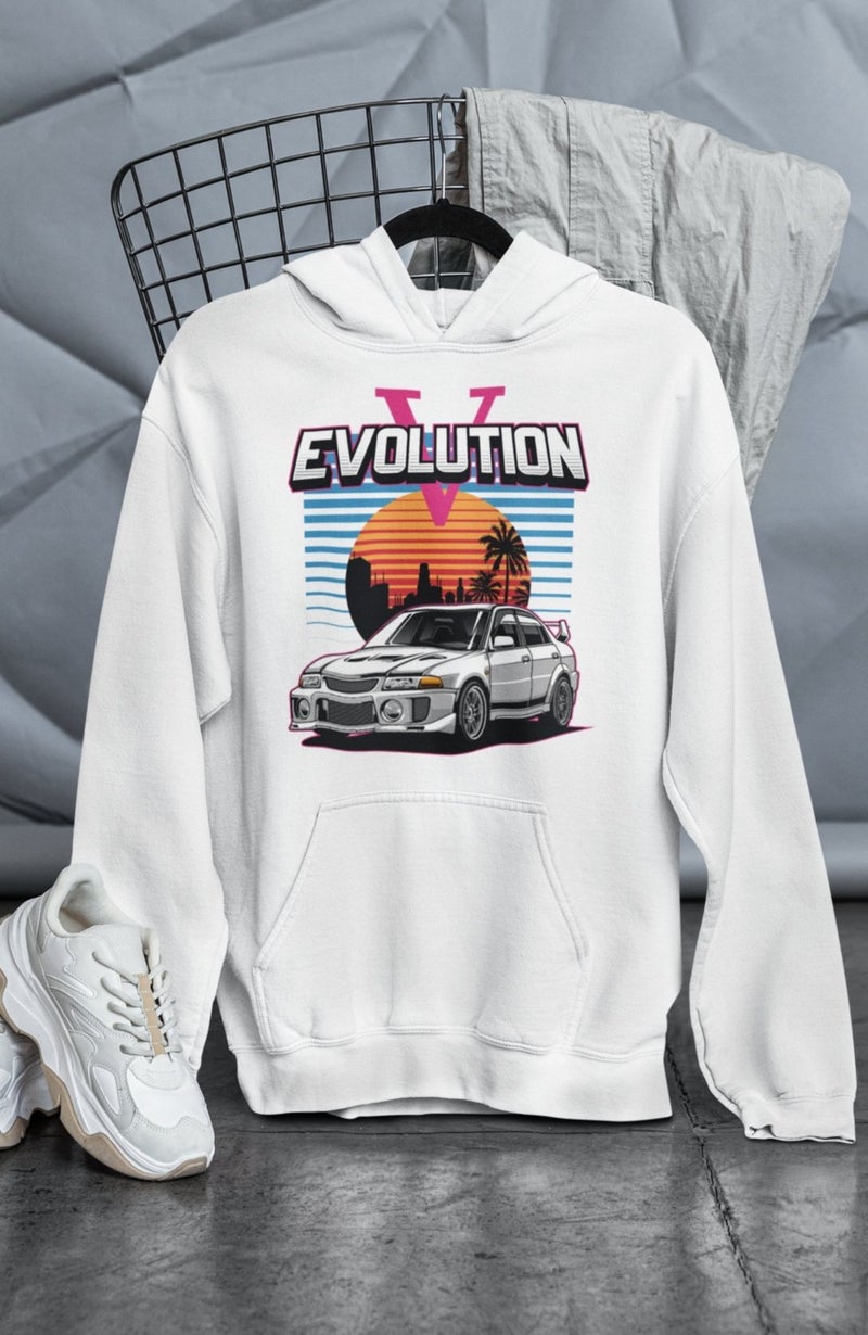 Fuddy Moda Unisex Evolution V Printed Hooded Sweatshirt, Oversize Race Car Themed Hoodie  - Image 1