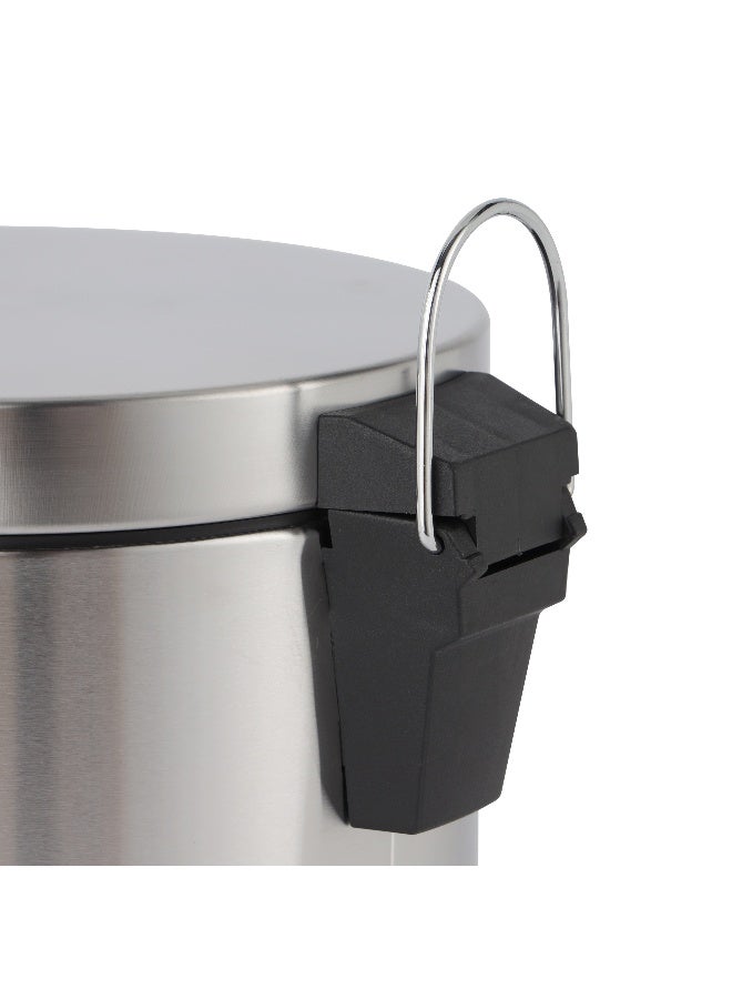 Royalford 5 liter Pedal Dustbin- RF12089/ Step On, Steel Pedals, Iron Handle, Plastic Base, for Waste Disposal, with Removable Inner bucket/ Trash Can for Home, Office, Bathroom, School, Restaurant/ Stainless Steel Bin, Slow Closing Lid and Hands Free Opening/ Silver - Image 3