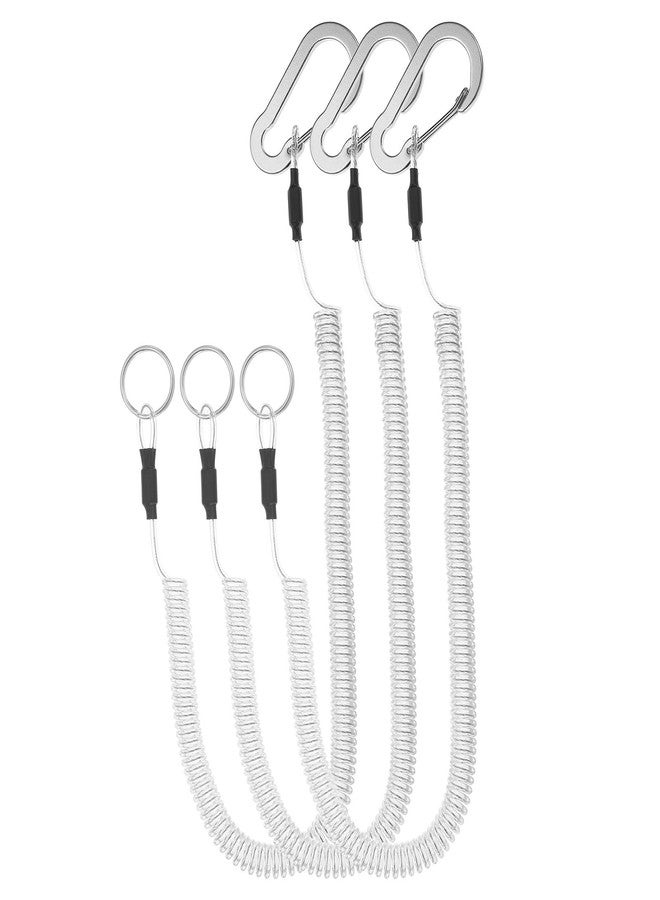 PATIKIL 3pcs Retractable Spring Coil Straps, 10" Spiral Stretchy Safety Lanyard Cord with Aluminium Clip and Key Ring for Fishing Kayak Climbing Boating Pliers, Clear - Image 1