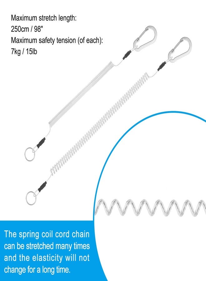 PATIKIL 3pcs Retractable Spring Coil Straps, 10" Spiral Stretchy Safety Lanyard Cord with Aluminium Clip and Key Ring for Fishing Kayak Climbing Boating Pliers, Clear - Image 3