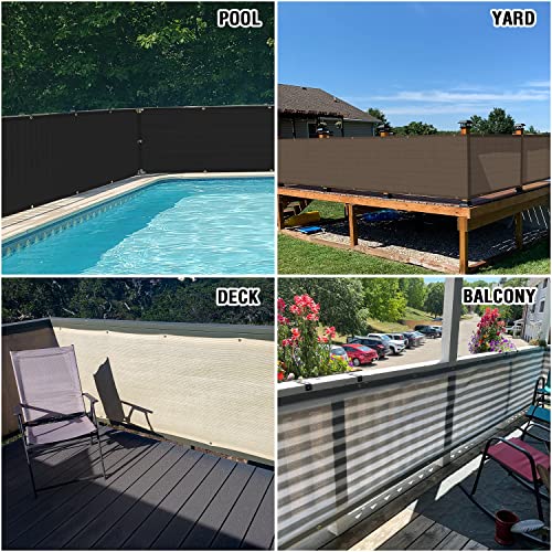 EK E&K Sunrise 3' x 25' Balcony Privacy Fence Screen Cover with Zip Ties Outdoor Screen Fence UV Protection for Deck Patio Backyard Apartment Pool Porch (Beige White Strip) - Image 2