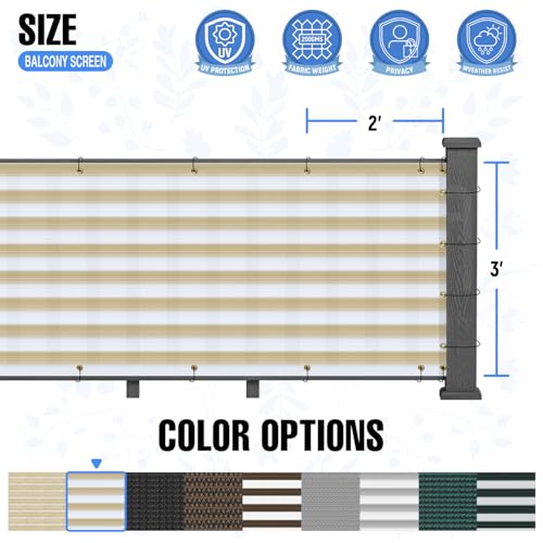 EK E&K Sunrise 3' x 25' Balcony Privacy Fence Screen Cover with Zip Ties Outdoor Screen Fence UV Protection for Deck Patio Backyard Apartment Pool Porch (Beige White Strip) - Image 5