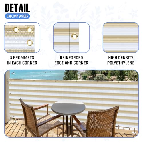 EK E&K Sunrise 3' x 25' Balcony Privacy Fence Screen Cover with Zip Ties Outdoor Screen Fence UV Protection for Deck Patio Backyard Apartment Pool Porch (Beige White Strip) - Image 4
