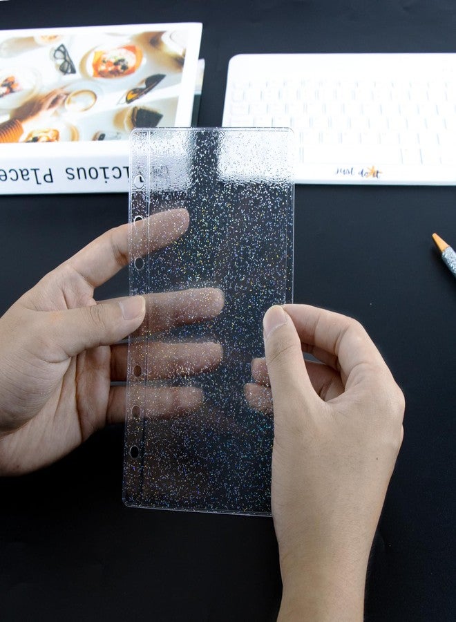 Mogoostry A6 Clear Glitter Sheet Protectors 12 Pack 3.4 x 6.8 Inch Plastic Sleeves Side Open Paper Protector for 6 Ring A6 Binders - Image 4