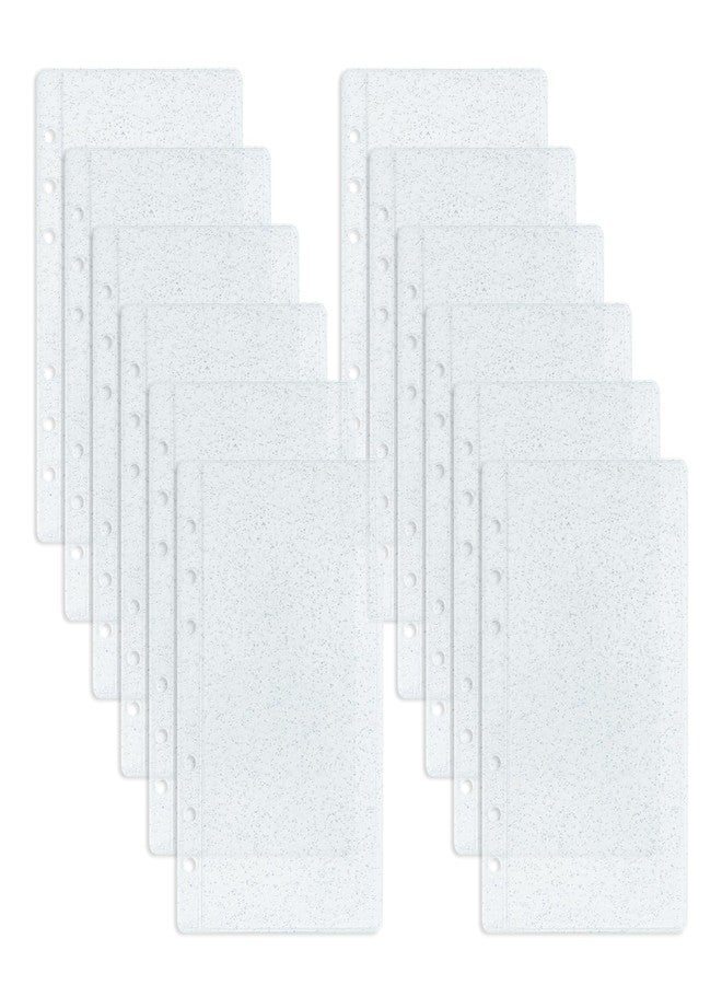 Mogoostry A6 Clear Glitter Sheet Protectors 12 Pack 3.4 x 6.8 Inch Plastic Sleeves Side Open Paper Protector for 6 Ring A6 Binders - Image 1